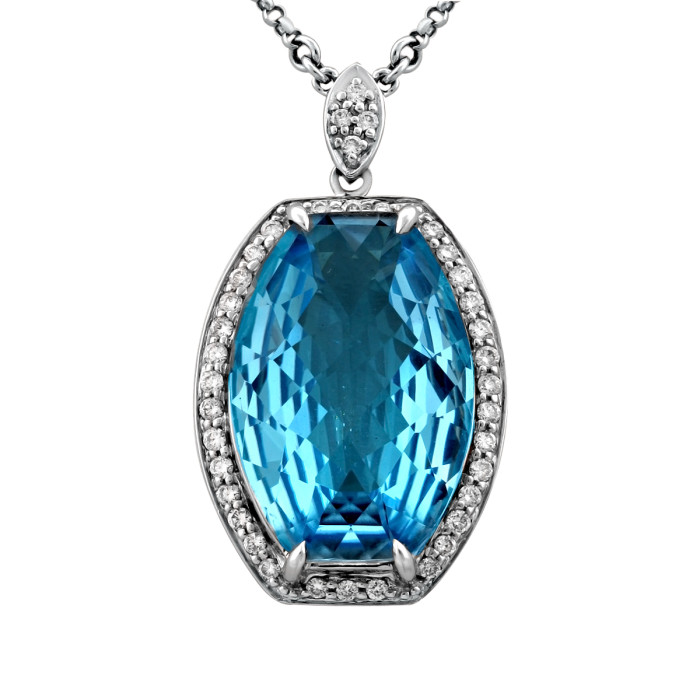 Колье из белого золота с бриллиантами и топазом (020406)