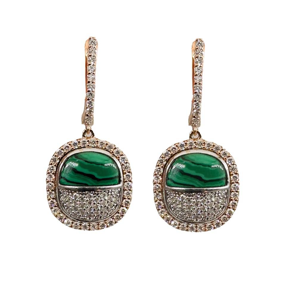 Серьги из красного золота с бриллиантами и малахитом (054631)