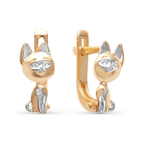 Серьги из красного золота с бриллиантами "Котята" (032992)