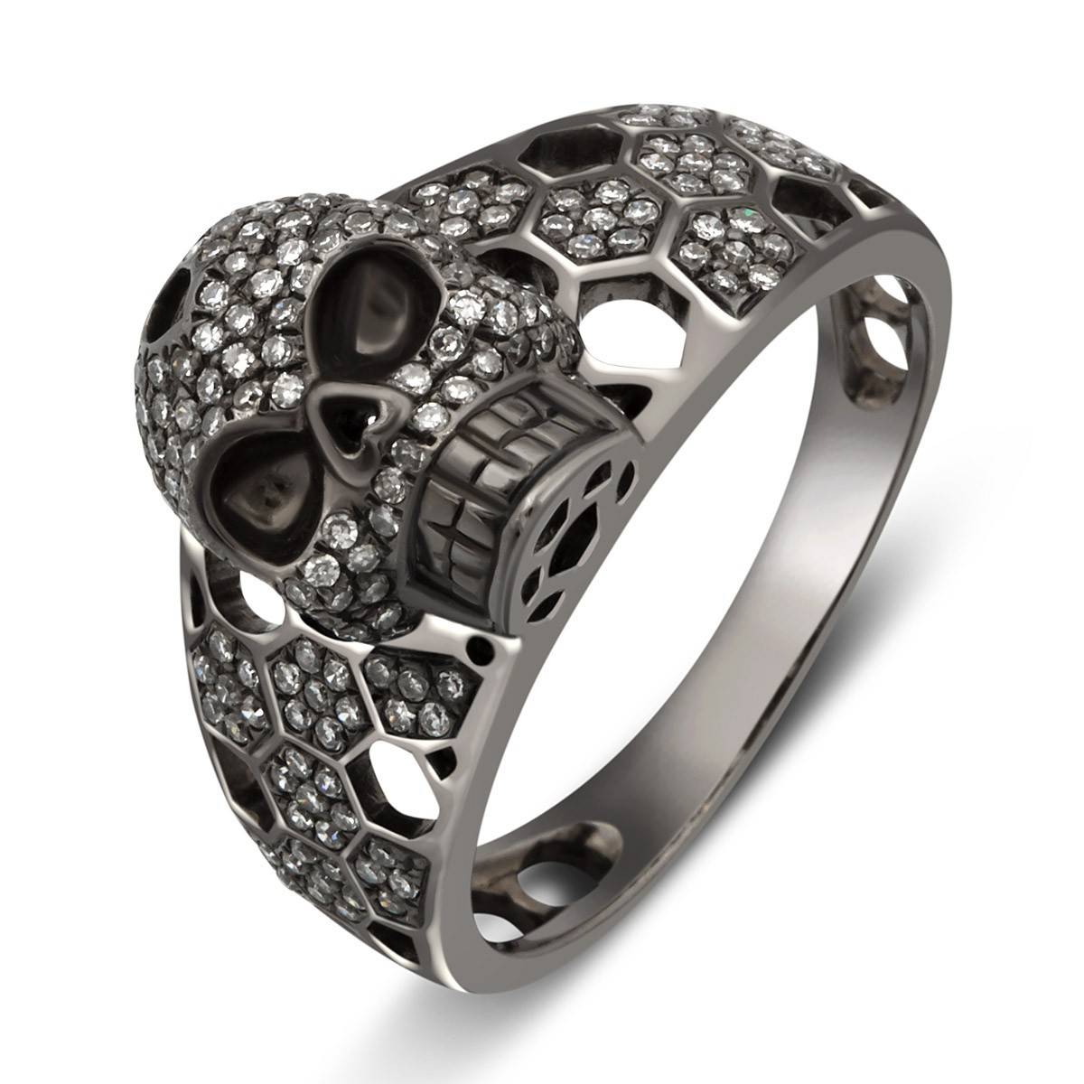 Кольцо из чернёного золота с бриллиантами (011457)