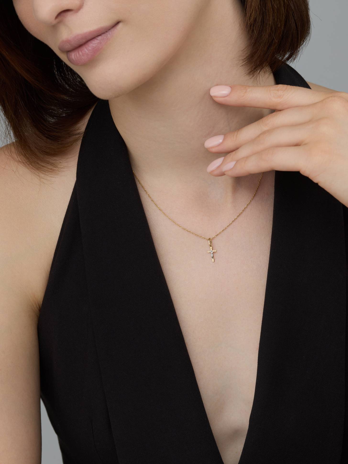 Кулон крест из комбинированного золота с бриллиантом (039523)