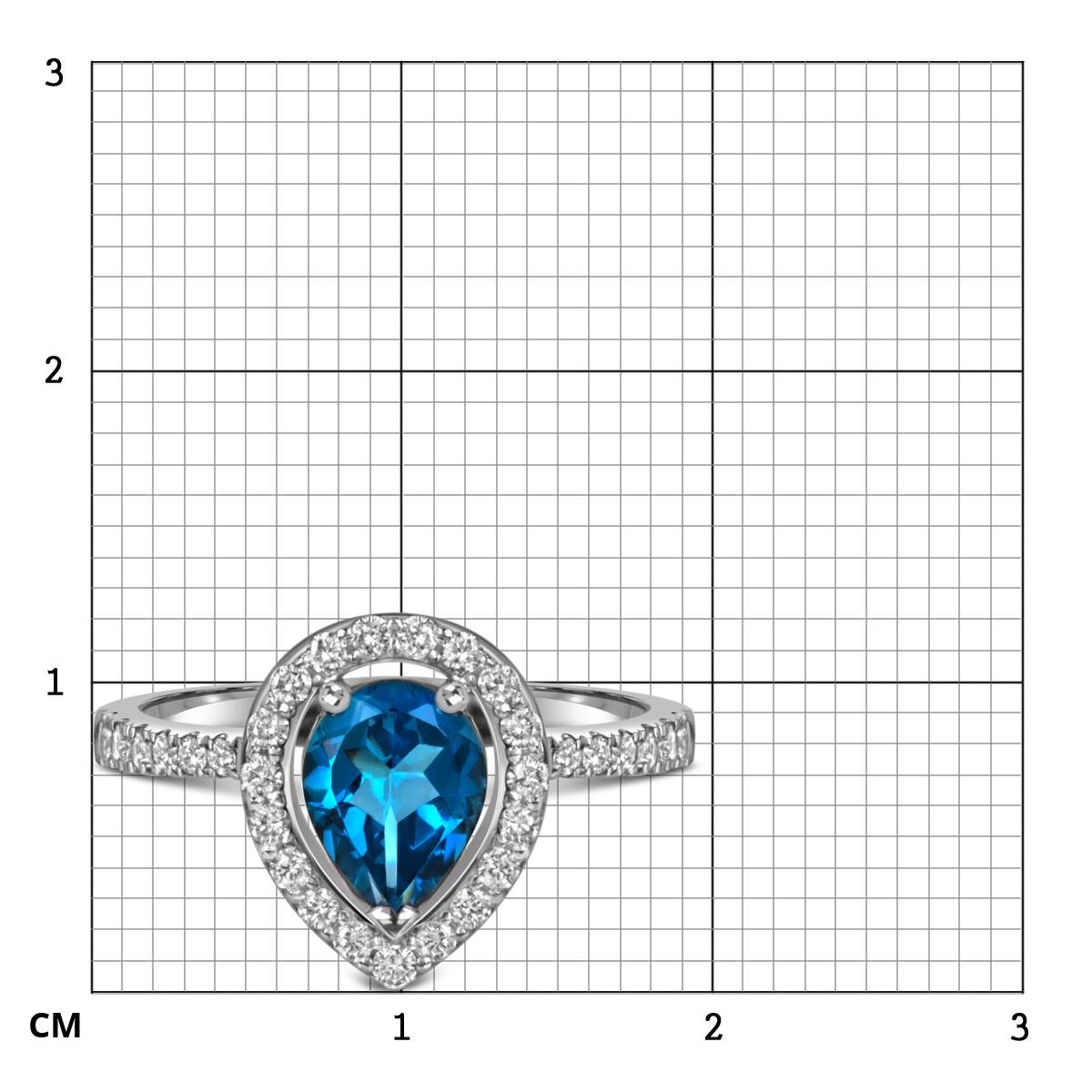 Кольцо из белого золота с бриллиантами и лондон топазом (060154)