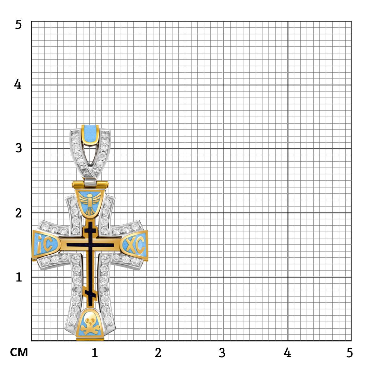 Кулон крест из комбинированного золота с бриллиантами и эмалью (046540)