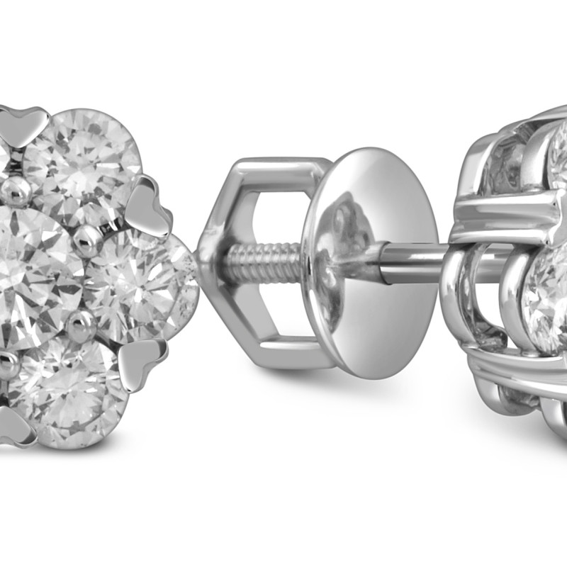 Серьги пусеты из белого золота с бриллиантами (054335)