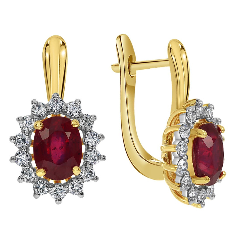 Серьги из жёлтого золота с бриллиантами и рубинами (060332)