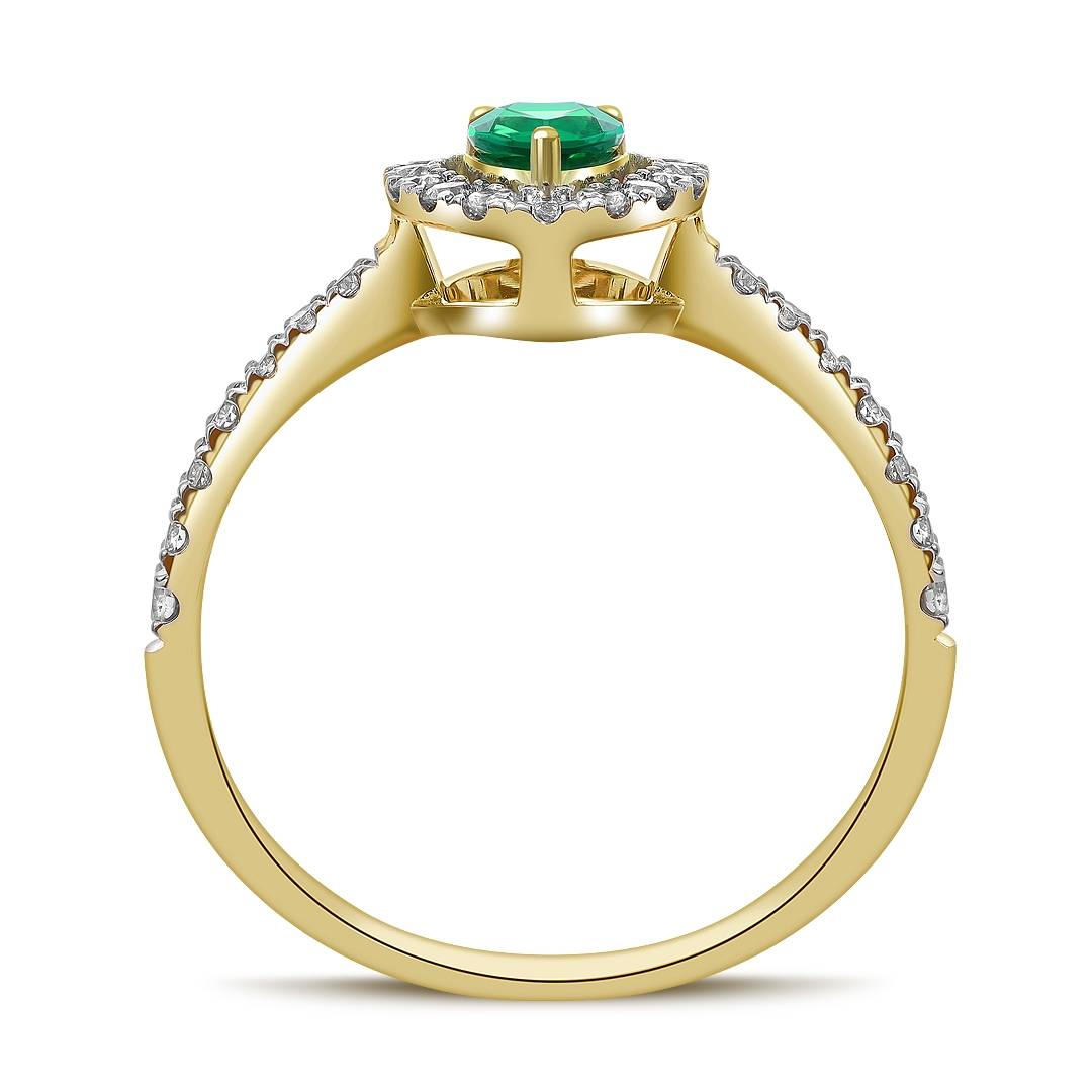 Кольцо из ж`лтого золота с бриллиантами и изумрудом (061669)