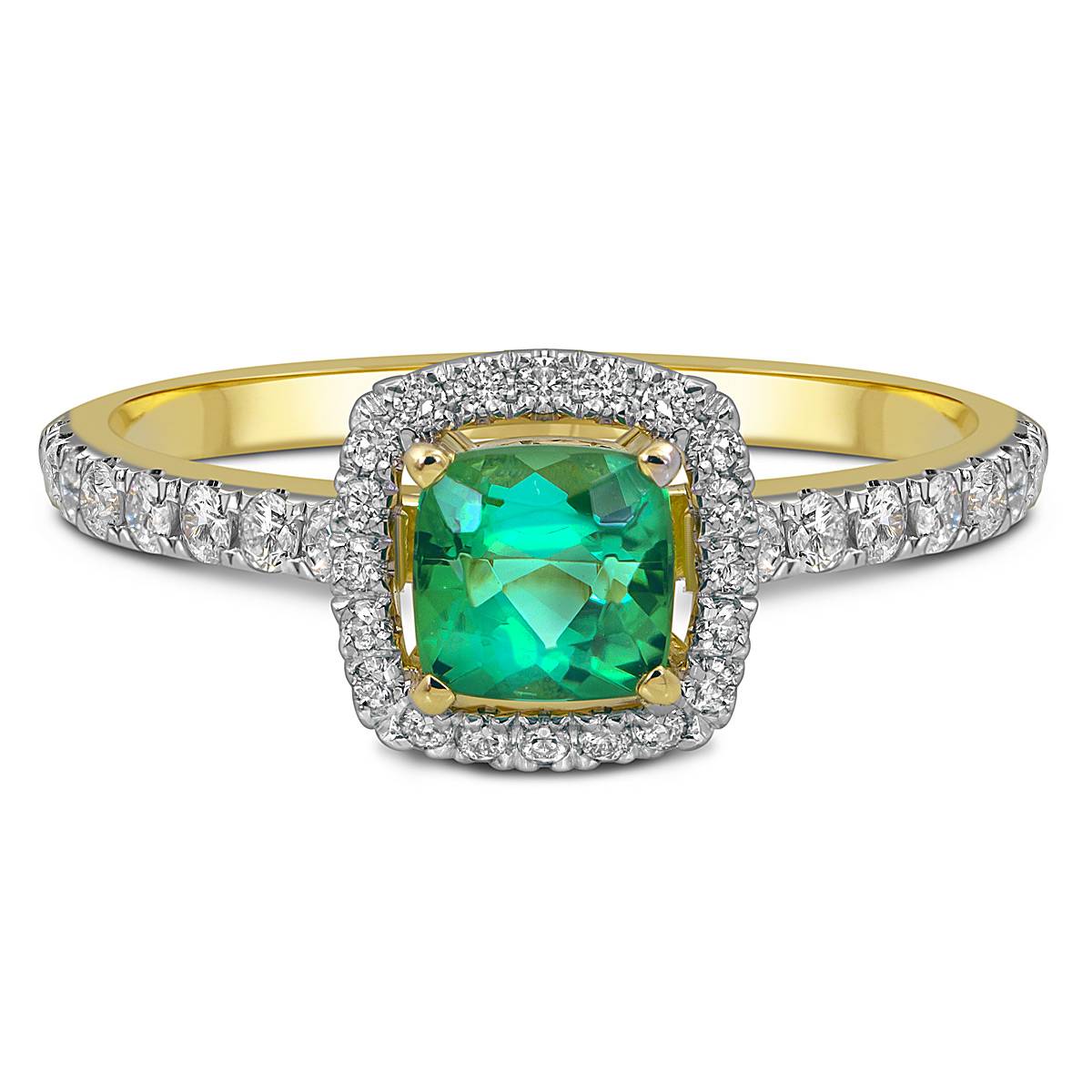 Кольцо из жёлтого золота с бриллиантами и зелёным турмалином (059488)