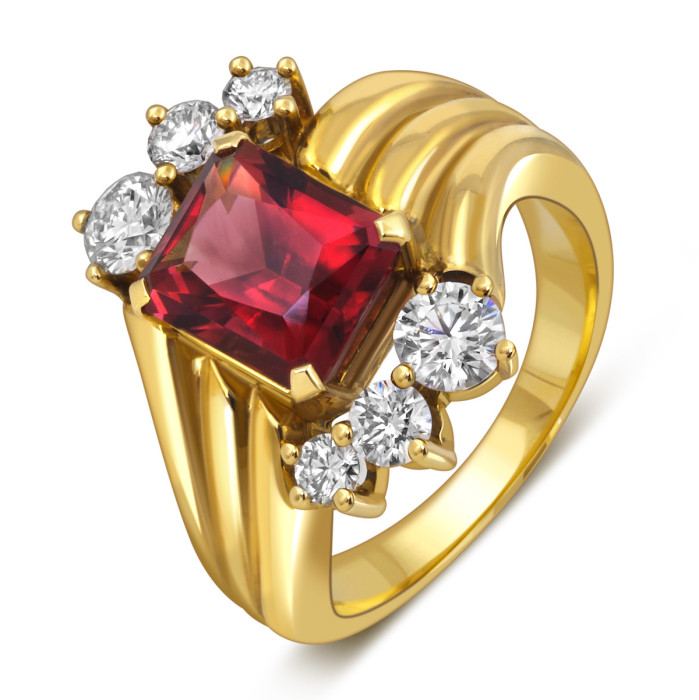 Кольцо из жёлтого золота с турмалином и бриллиантами (058043)
