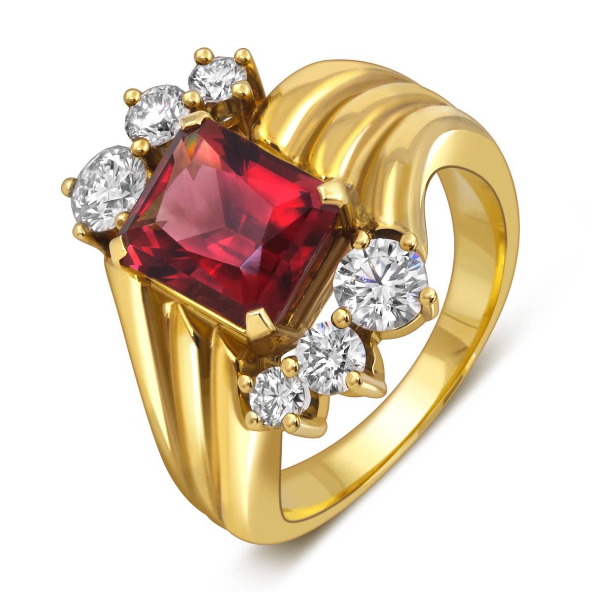 Кольцо из жёлтого золота с турмалином и бриллиантами (058043)