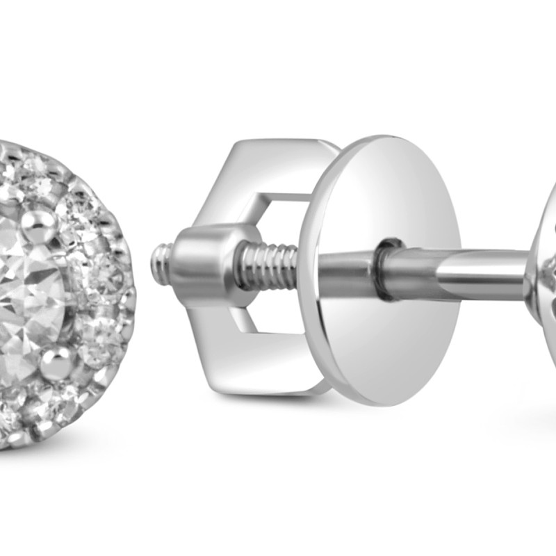 Серьги пусеты из белого золота с бриллиантами (049308)