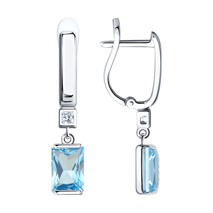 Серьги из белого золота с топазами и фианитами (048989)