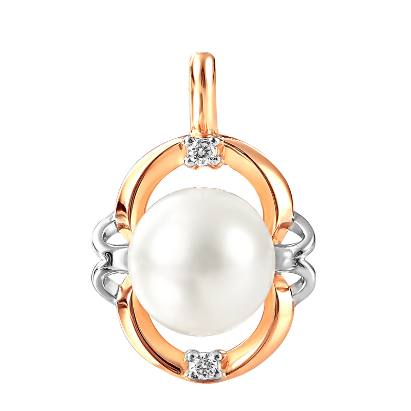 Кулон из красного золота с жемчугом и фианитами (041621)
