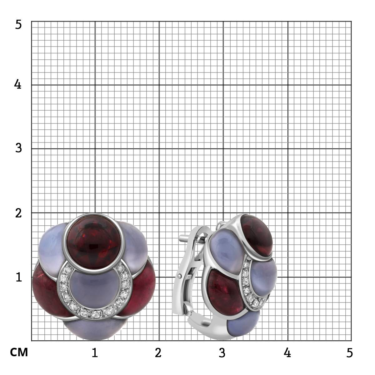 Серьги из белого золота с бриллиантами, турмалинами и халцедонами (020443)