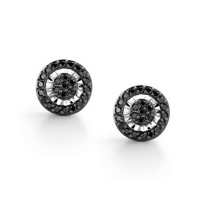 Серьги пусеты из белого золота с чёрными бриллиантами (058363)
