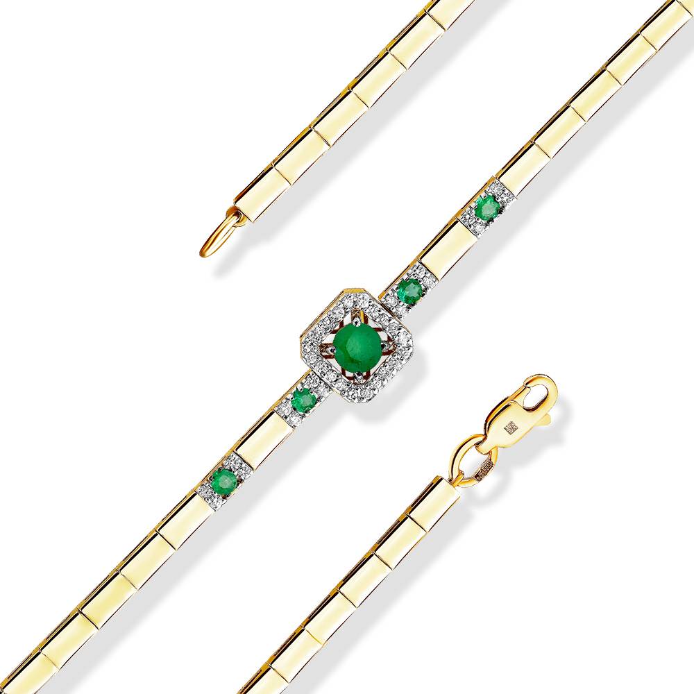 Браслет из жёлтого золота с бриллиантами и изумрудами (060888)