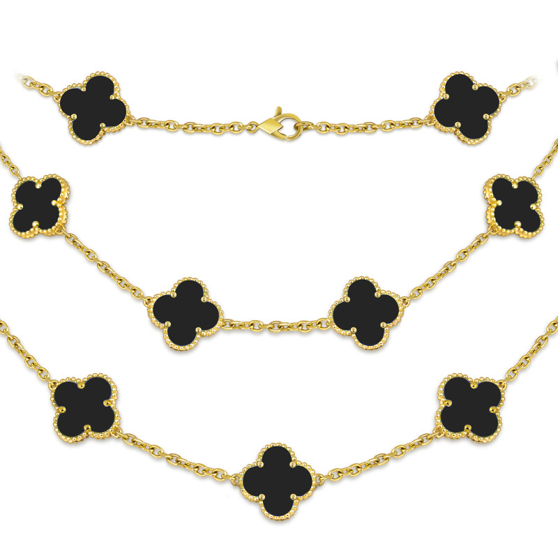 Колье из жёлтого золота с ониксом (053726)