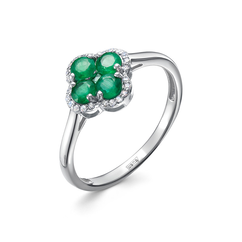Кольцо из белого золота с бриллиантами и изумрудами (055702)
