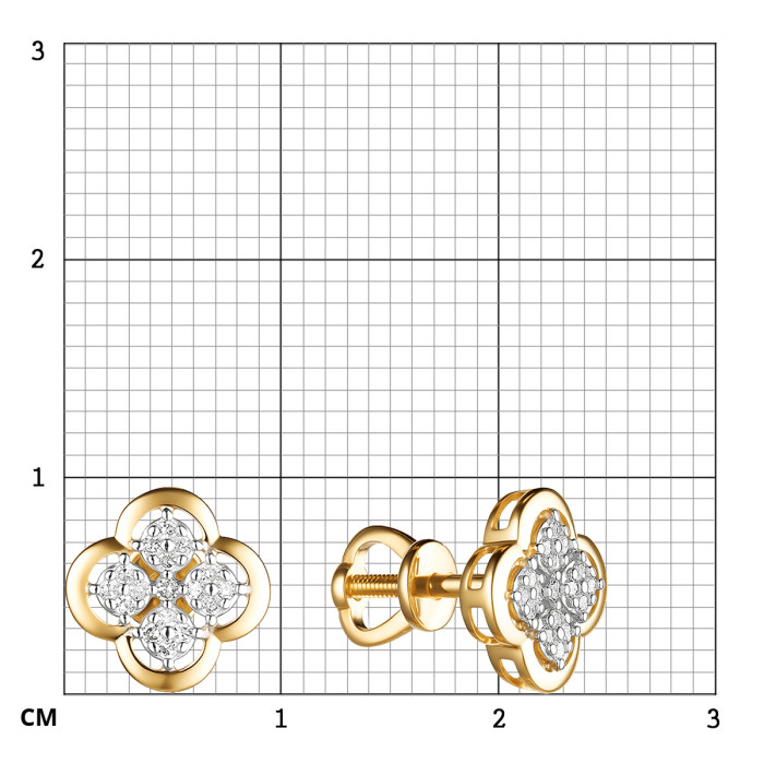 Серьги пусеты из жёлтого золота с бриллиантами (059624)