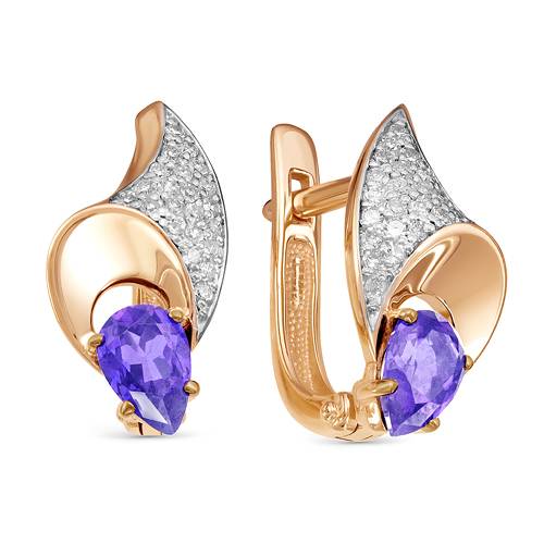 Серьги из комбинированного золота с бриллиантами и танзанитами (043782)