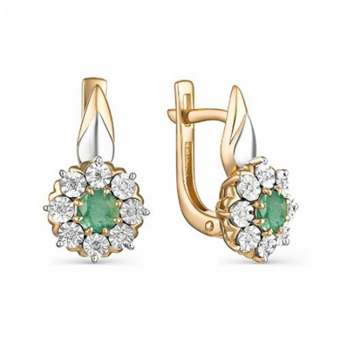 Серьги из комбинированного золота с бриллиантами и изумрудами (035562)
