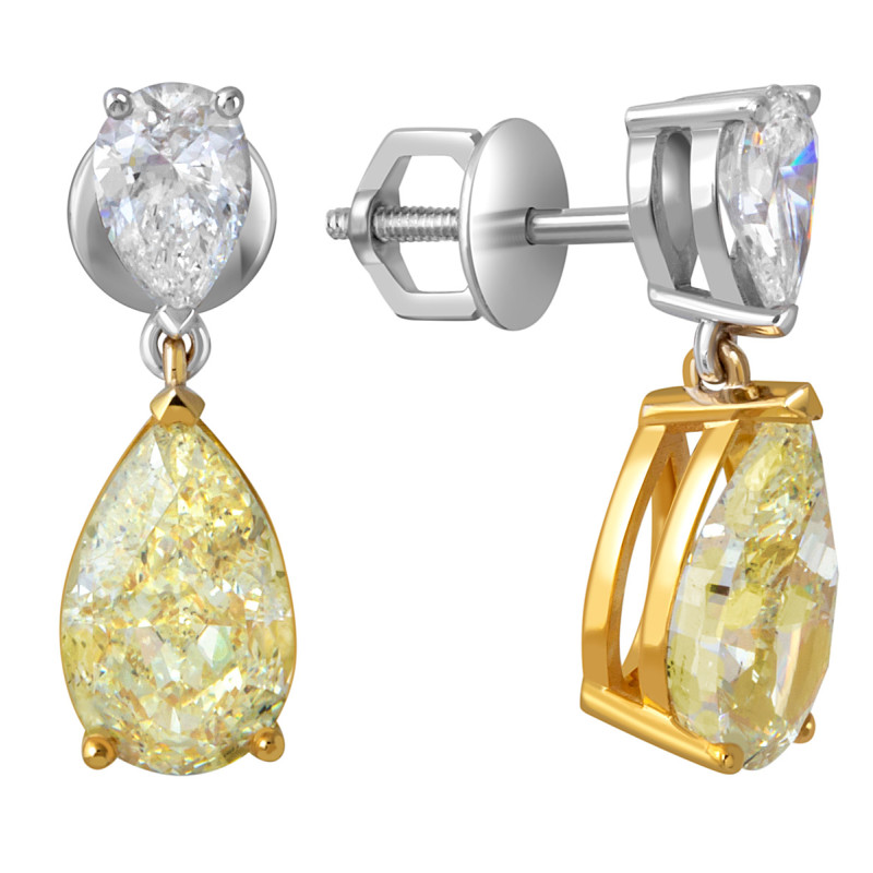 Серьги пусеты из комбинированного золота с бриллиантами (052384)