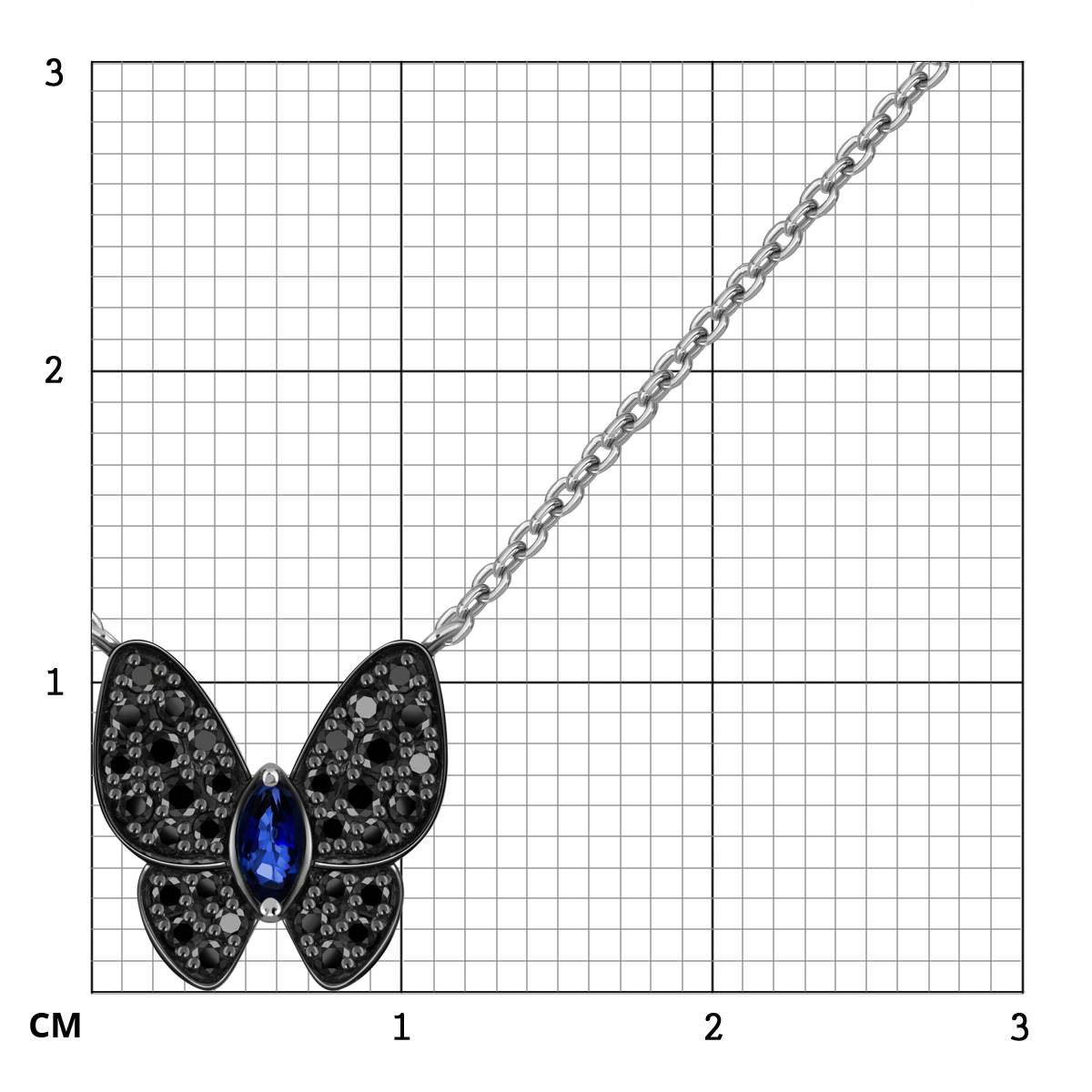 Колье из белого золота с чёрными бриллиантами и сапфиром (059563)