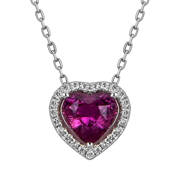 Колье из белого золота с бриллиантами и розовым сапфиром Сердце (060028)