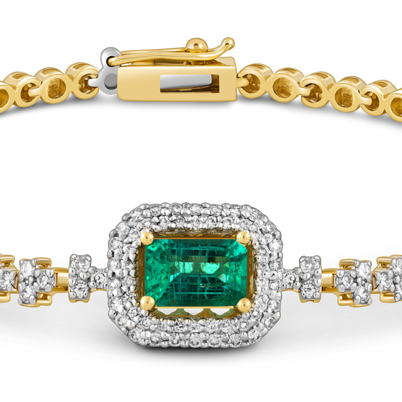 Браслет из жёлтого золота с бриллиантами и изумрудами (051823)