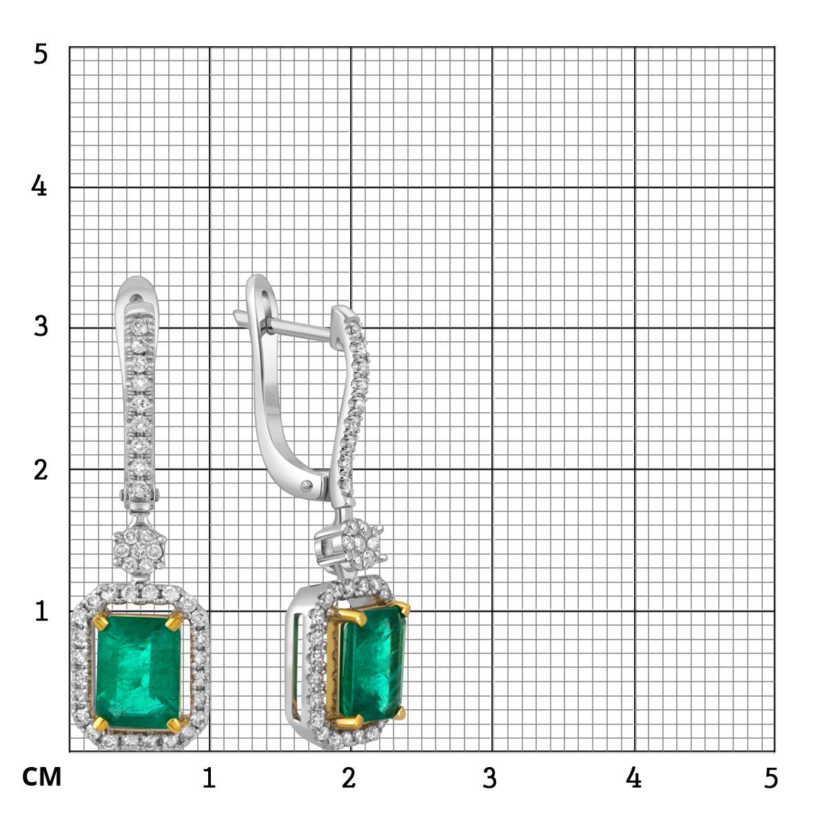 Серьги из белого золота с бриллиантами и изумрудами (051214)