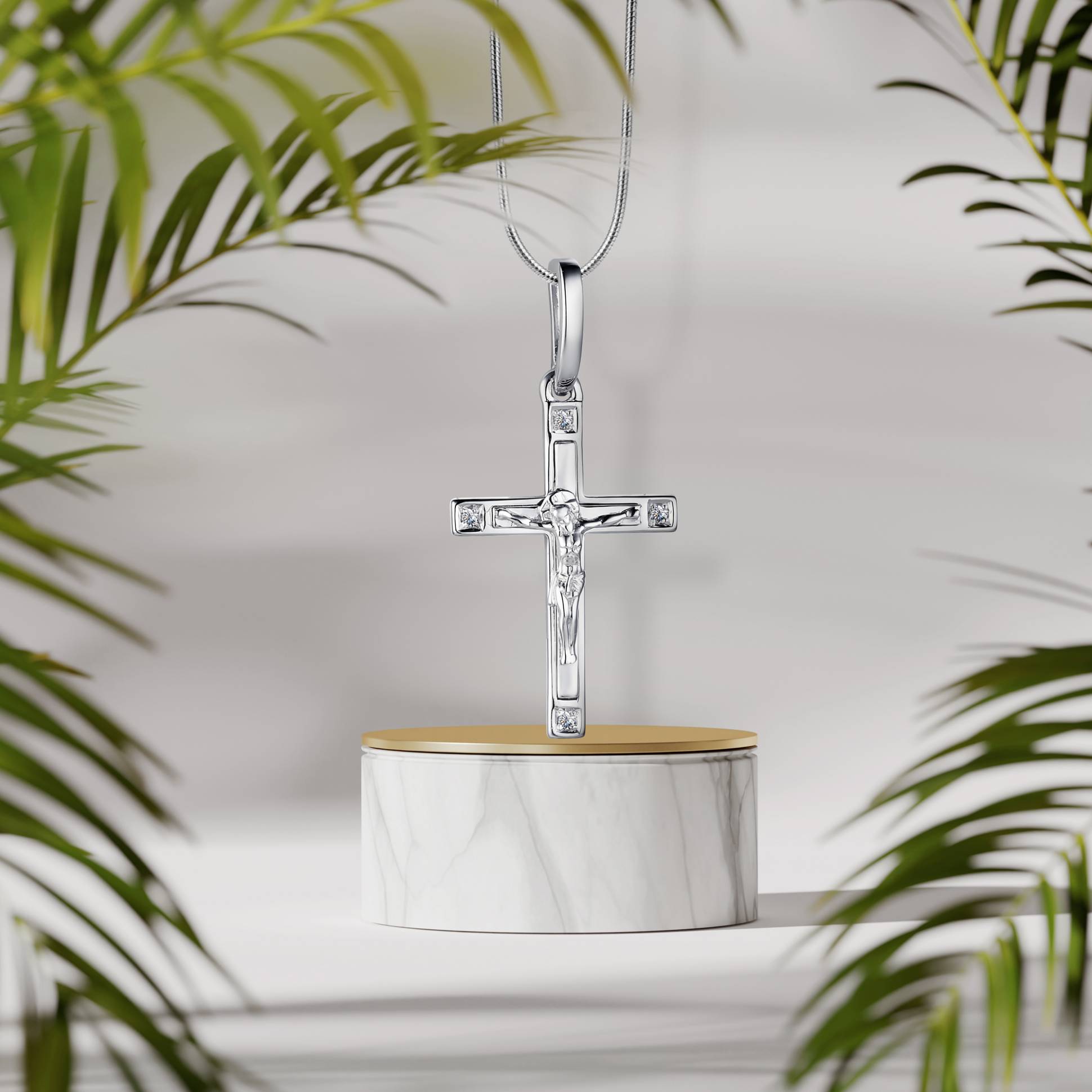 Кулон крест из белого золота с бриллиантами (039515)