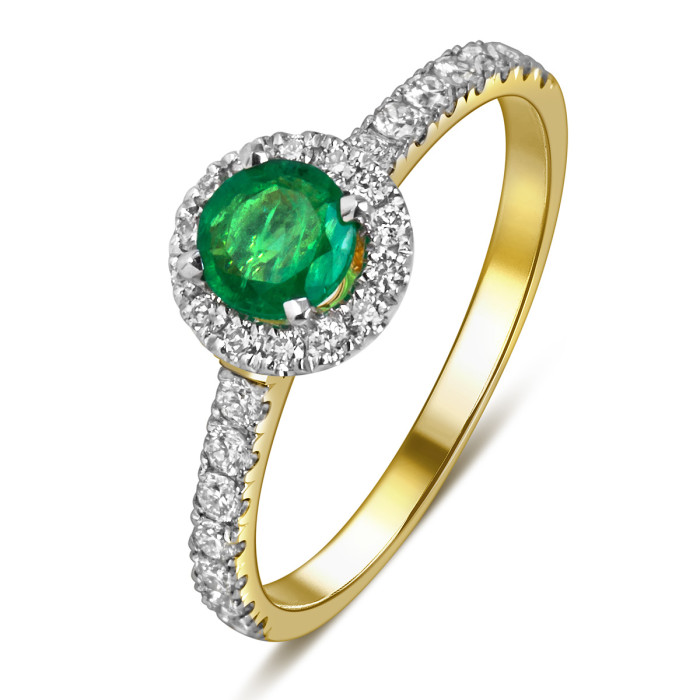 Кольцо из жёлтого золота с бриллиантами и изумрудом (060982)