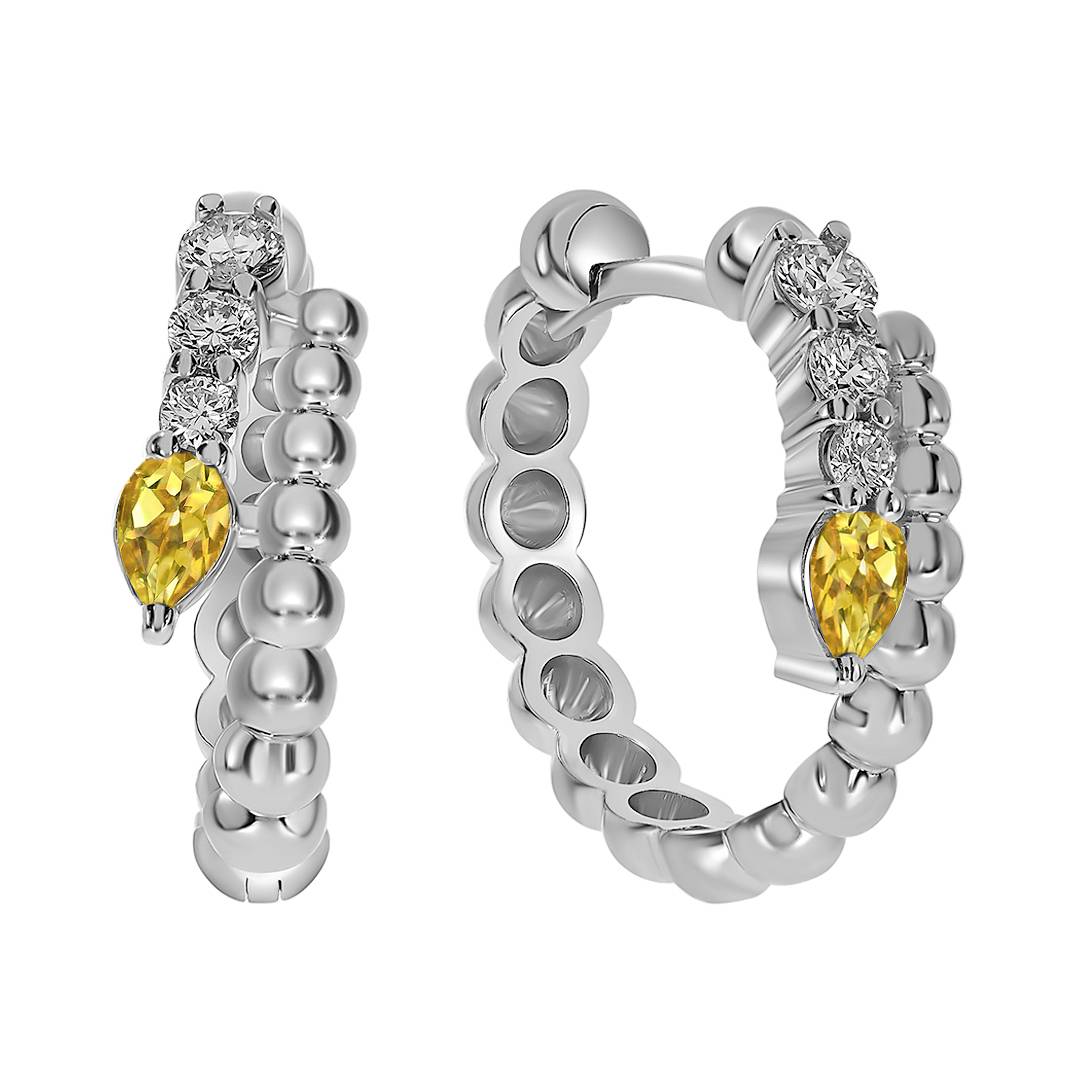 Серьги конго из белого золота с бриллиантами и жёлтыми сапфирами (061122)