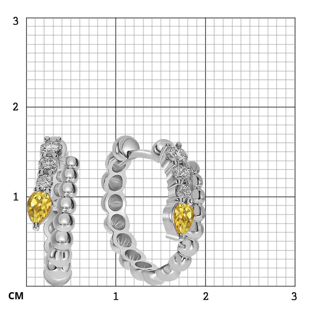 Серьги конго из белого золота с бриллиантами и жёлтыми сапфирами (061122)