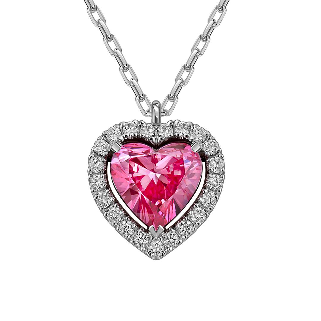 Колье из белого золота с бриллиантами и розовым сапфиром 