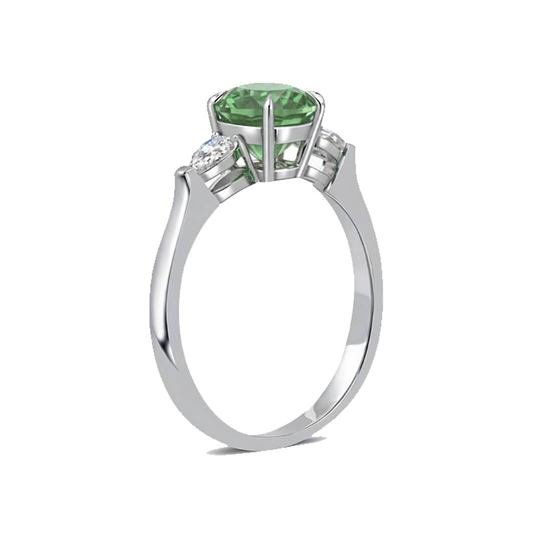 Кольцо из белого золота с бриллиантами и зелёным турмалином (062994)