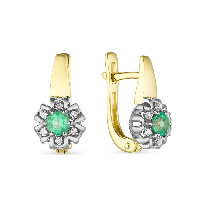 Серьги из комбинированного золота с бриллиантами и изумрудами (042197)