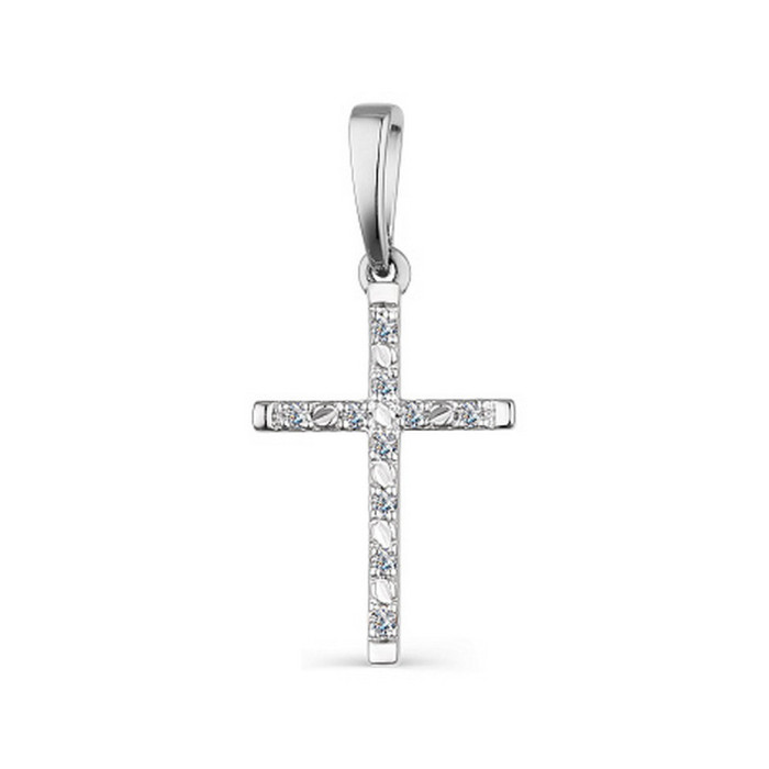 Кулон крест из белого золота с бриллиантами (050249)