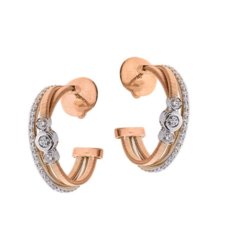 Серьги конго из комбинированного золота с бриллиантами (050720)