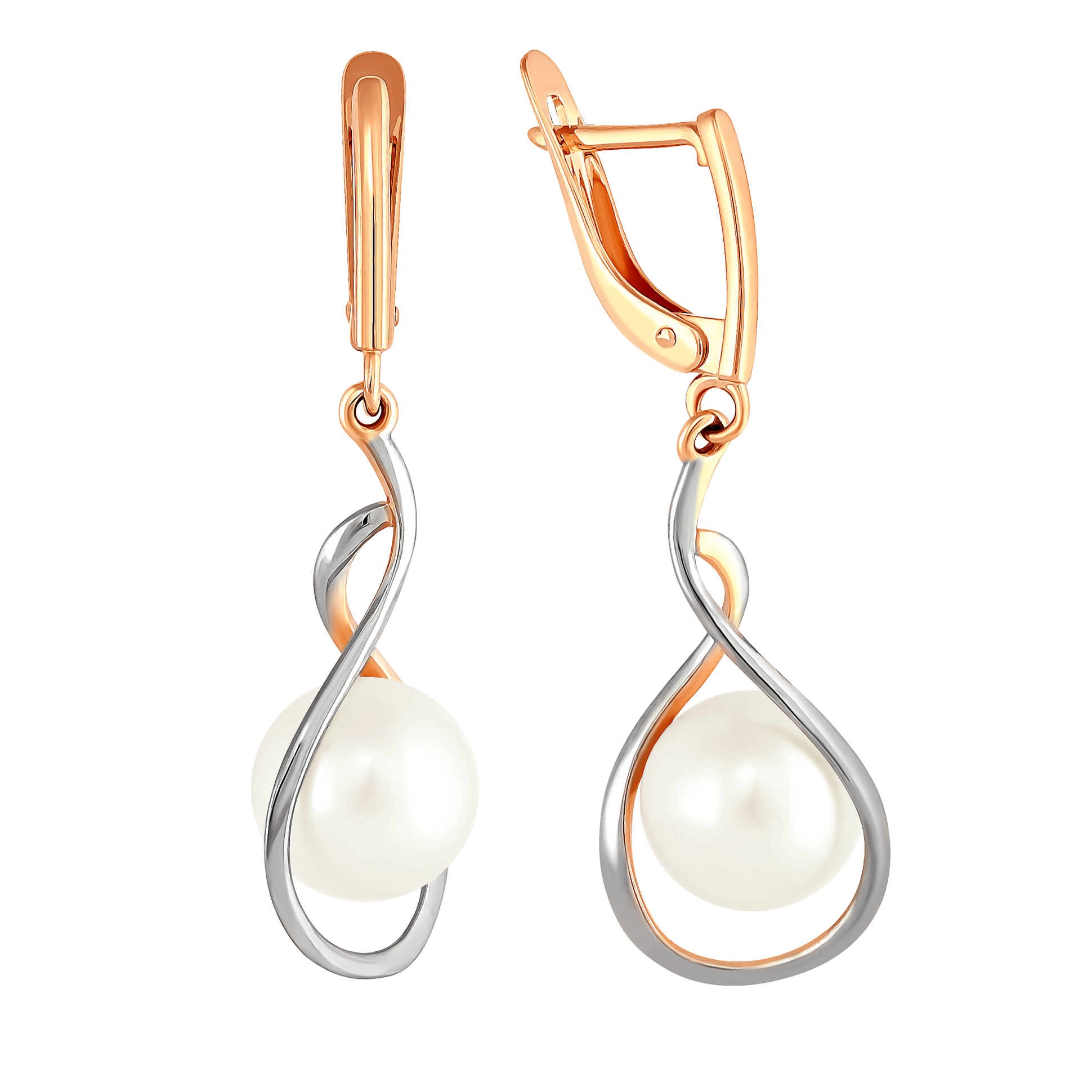 Серьги из красного золота с жемчугом (041463)