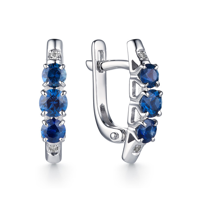 Серьги из белого золота с бриллиантами и сапфирами (050449)
