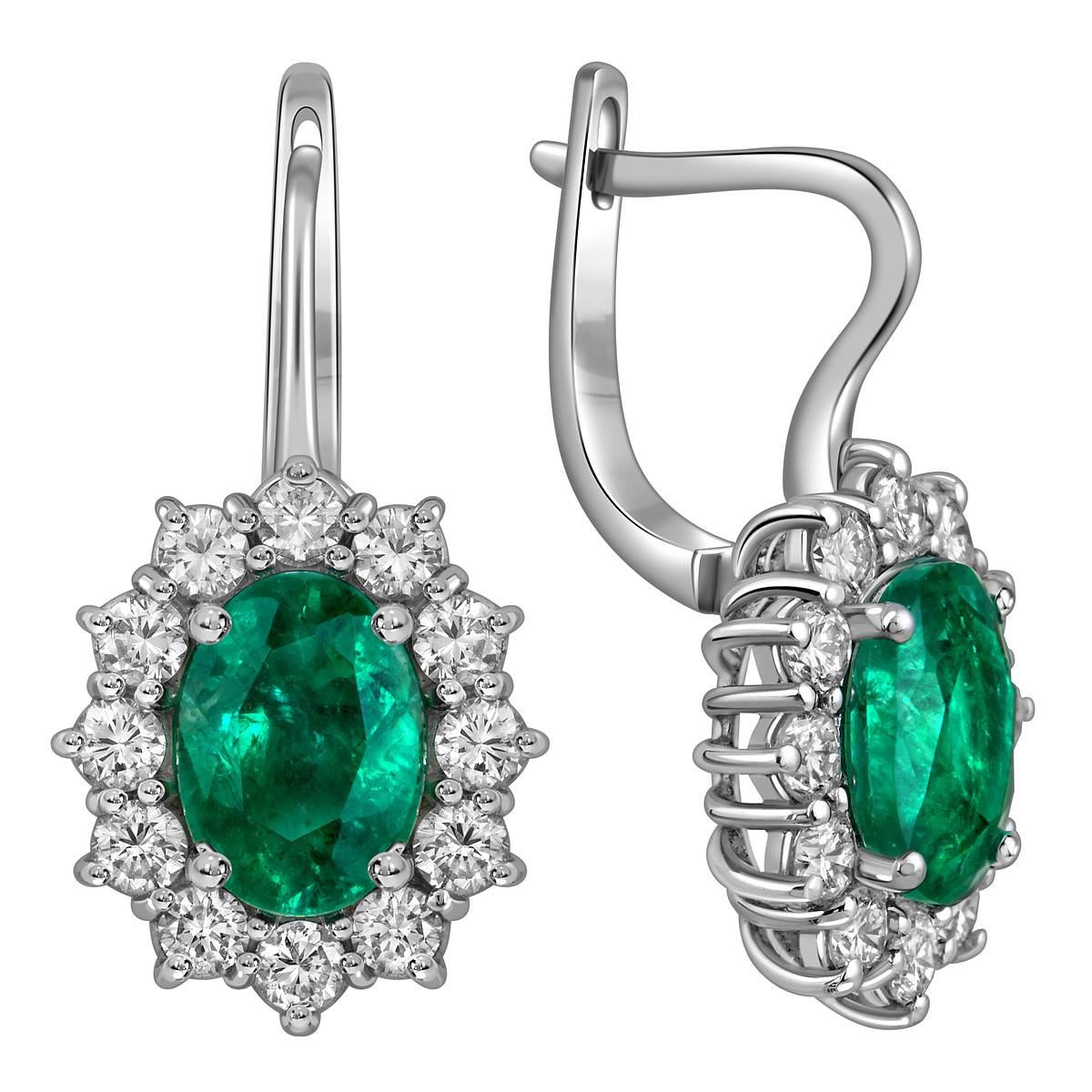 Серьги из белого золота с бриллиантами и изумрудами (025187)