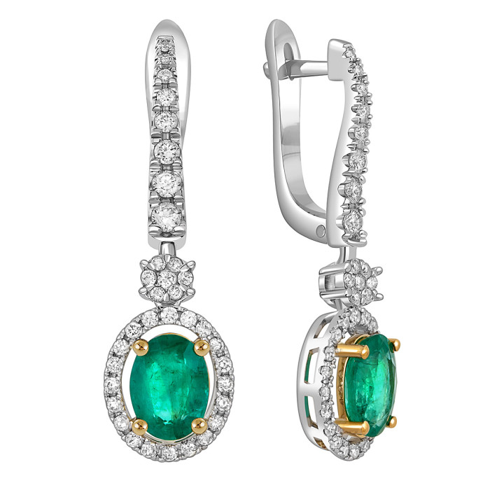 Серьги из белого золота с бриллиантами и изумрудами (049506)