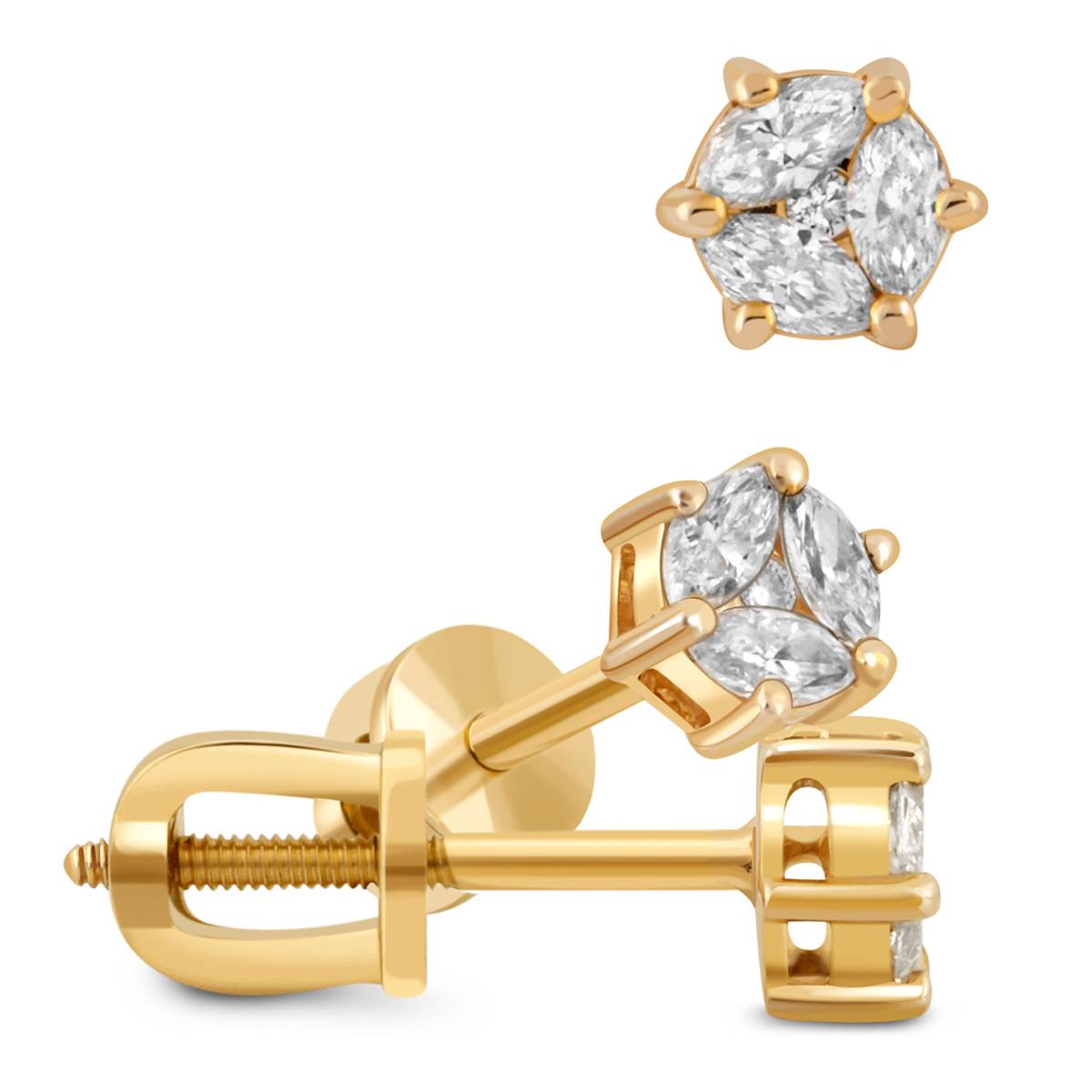 Серьги пусеты из жёлтого золота с бриллиантами (048464)