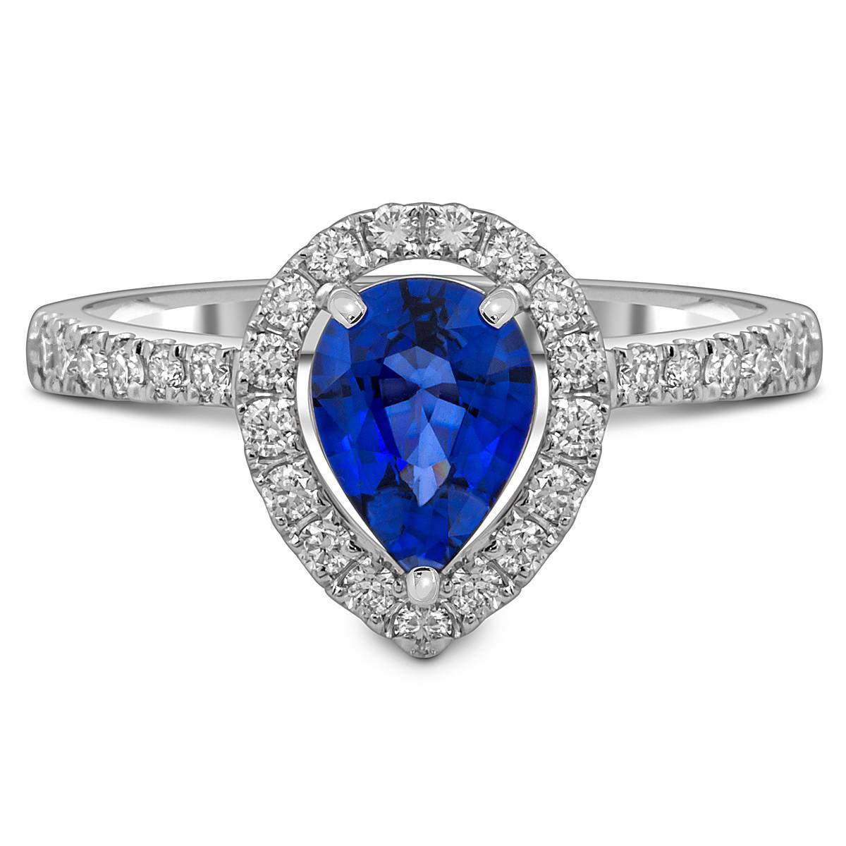 Кольцо из белого золота с бриллиантами и сапфиром (055518)