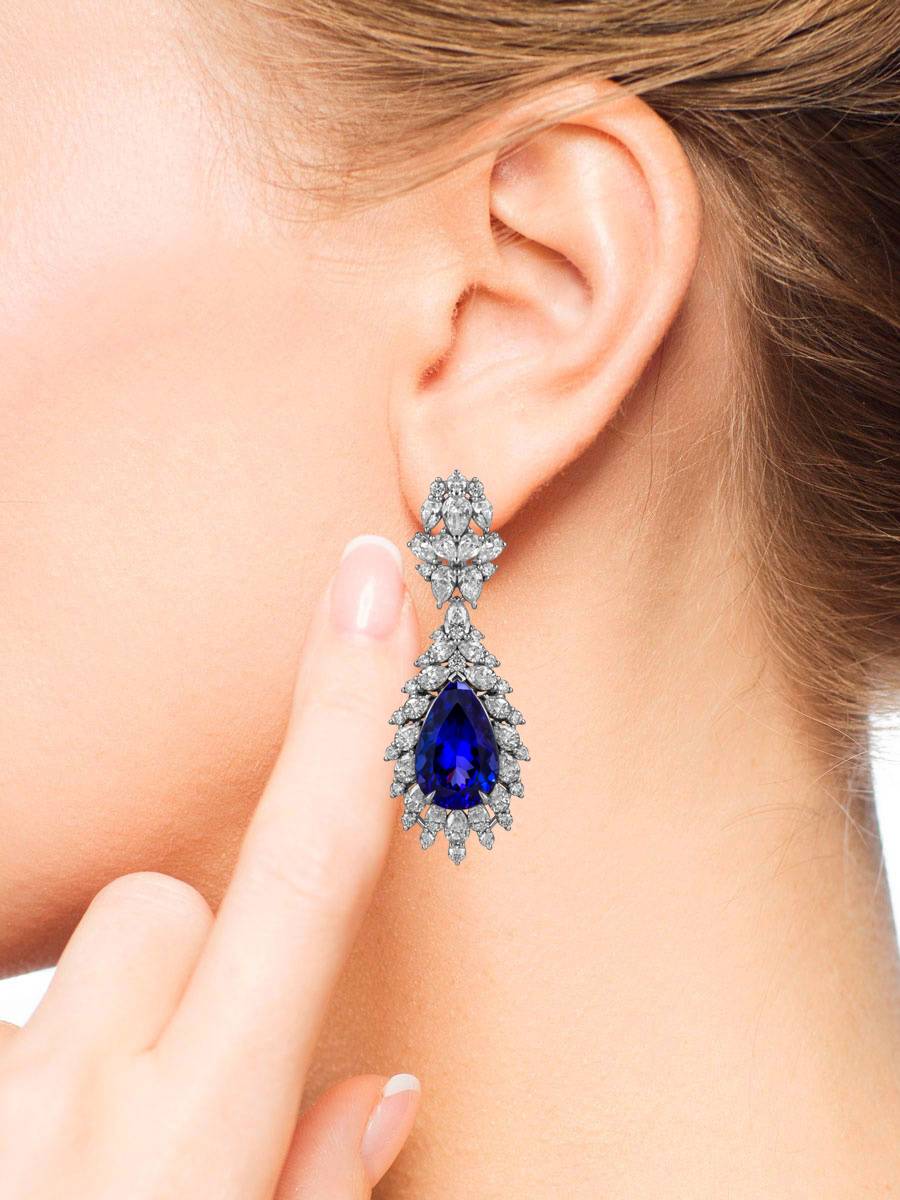 Серьги из белого золота с бриллиантами и танзанитами (054131)