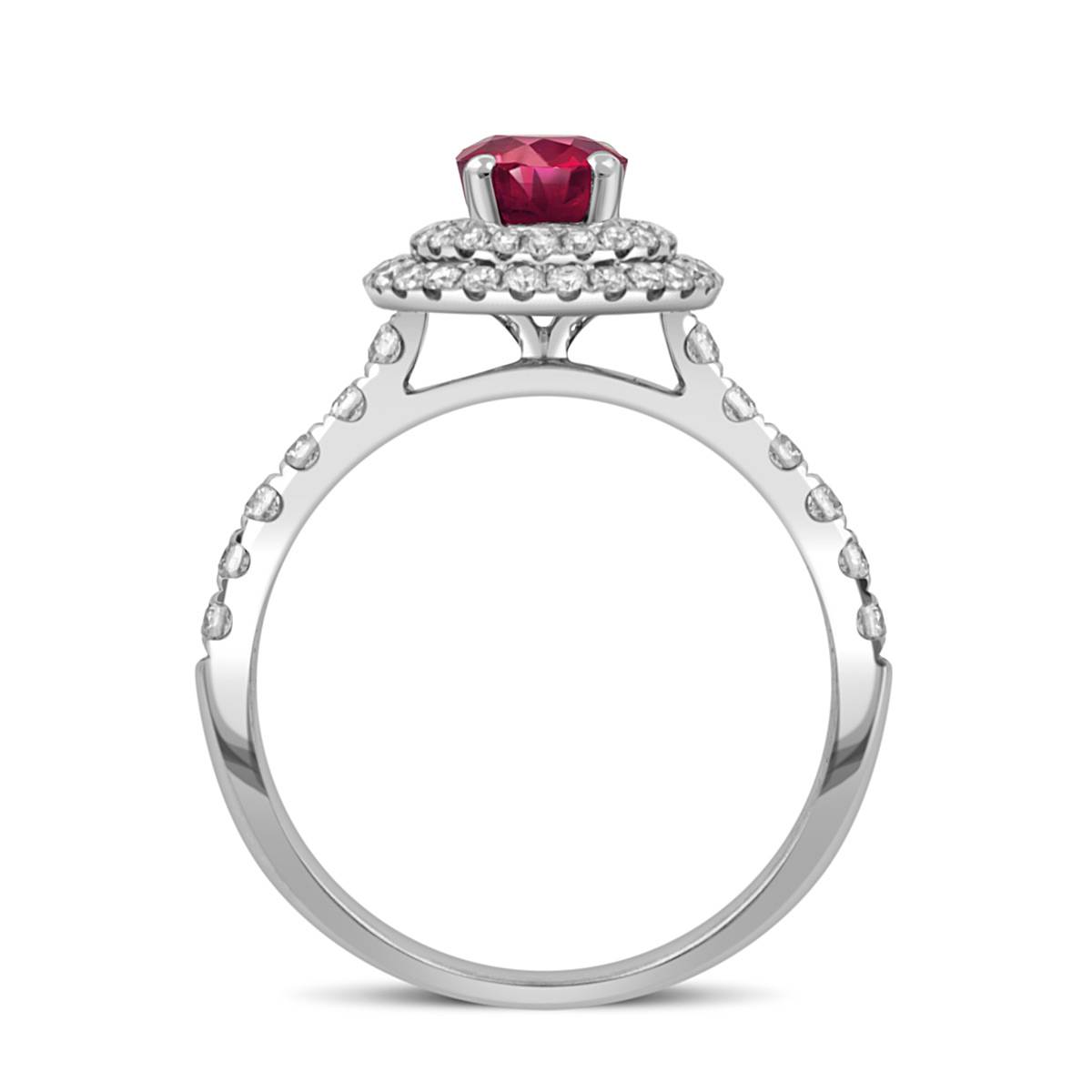 Помоволвочное кольцо из белого золота с бриллиантами и рубином (049350)