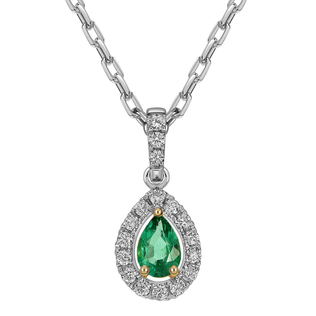 Колье из белого золота с бриллиантами и изумрудом (061701)