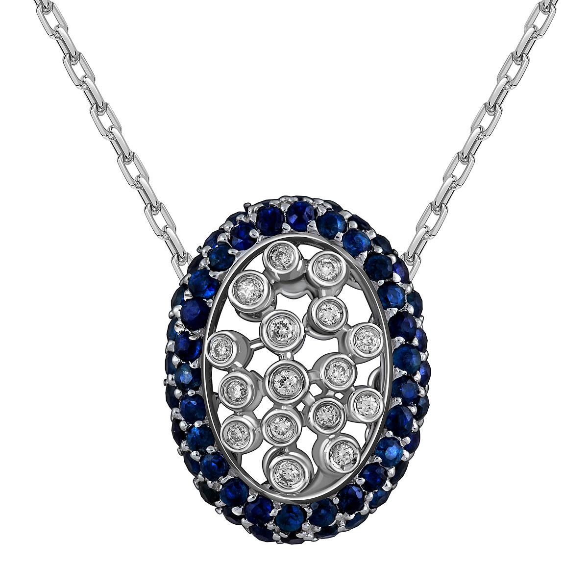 Колье из белого золота с бриллиантами и сапфирами (063571)
