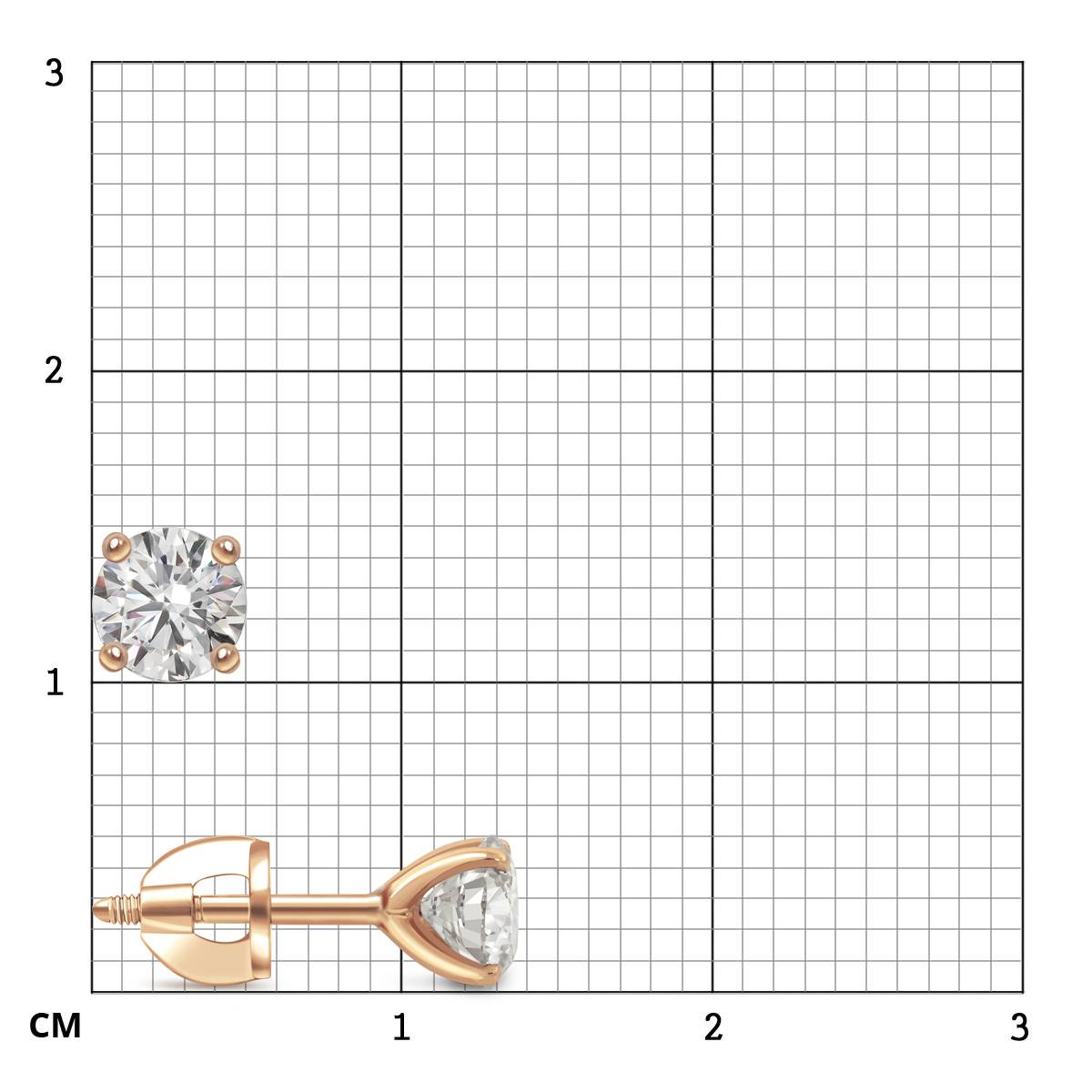 Серьги пусеты из красного золота с бриллиантами (054060)