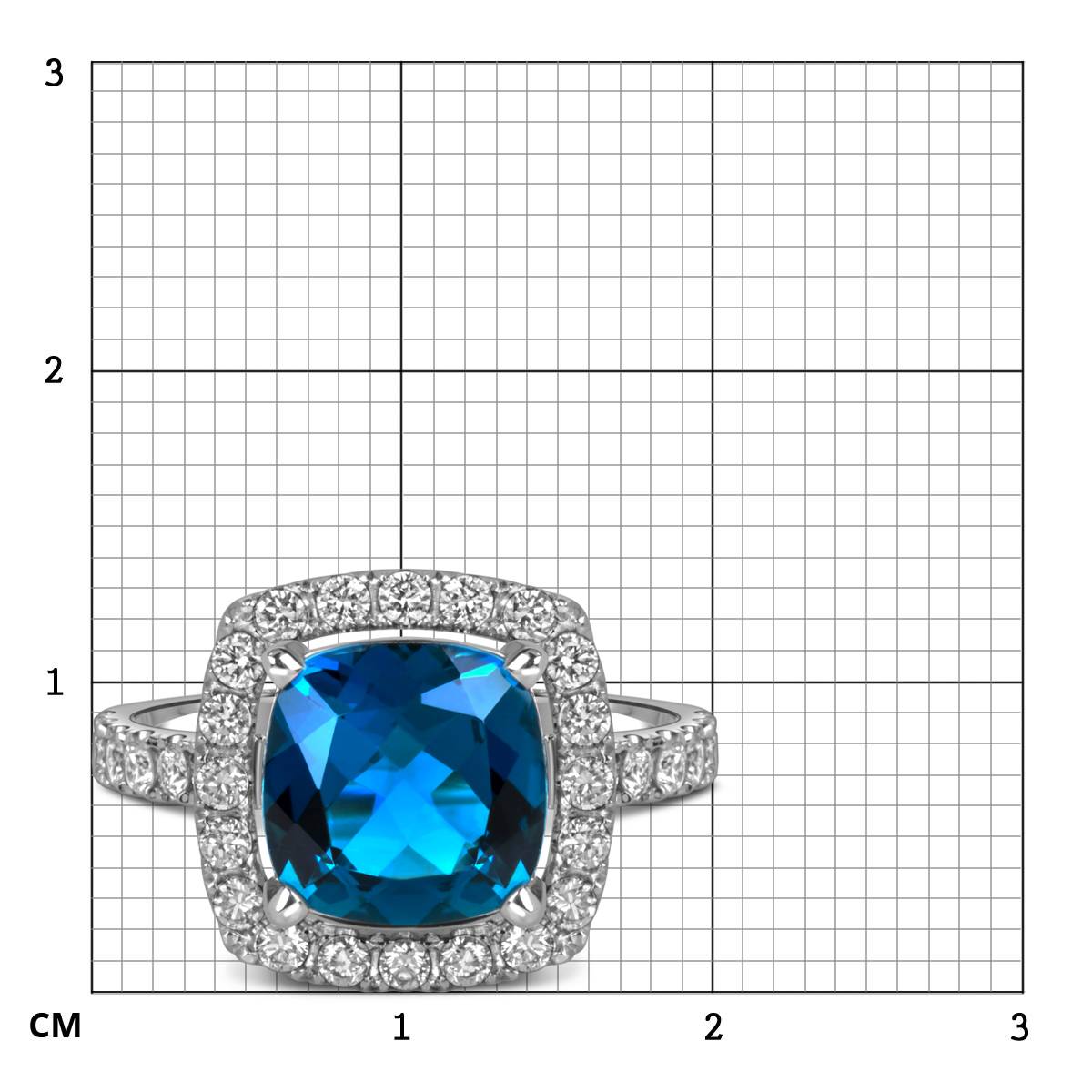 Кольцо из белого золота с бриллиантами и лондон топазом (060358)